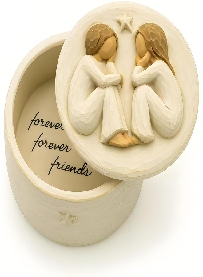 صندوق تذكاري من الراتنج من GoGnome Forever Friends - صندوق هدايا صداقة مرسوم يدويًا مع تمثالين لملائكة، 3 بوصات × 2 بوصة ارتفاعًا - هدية عاطفية للنساء، أو لأفضل الأصدقاء، أو لأعياد الميلاد، أو للمواساة (الصداقة) - Image 1