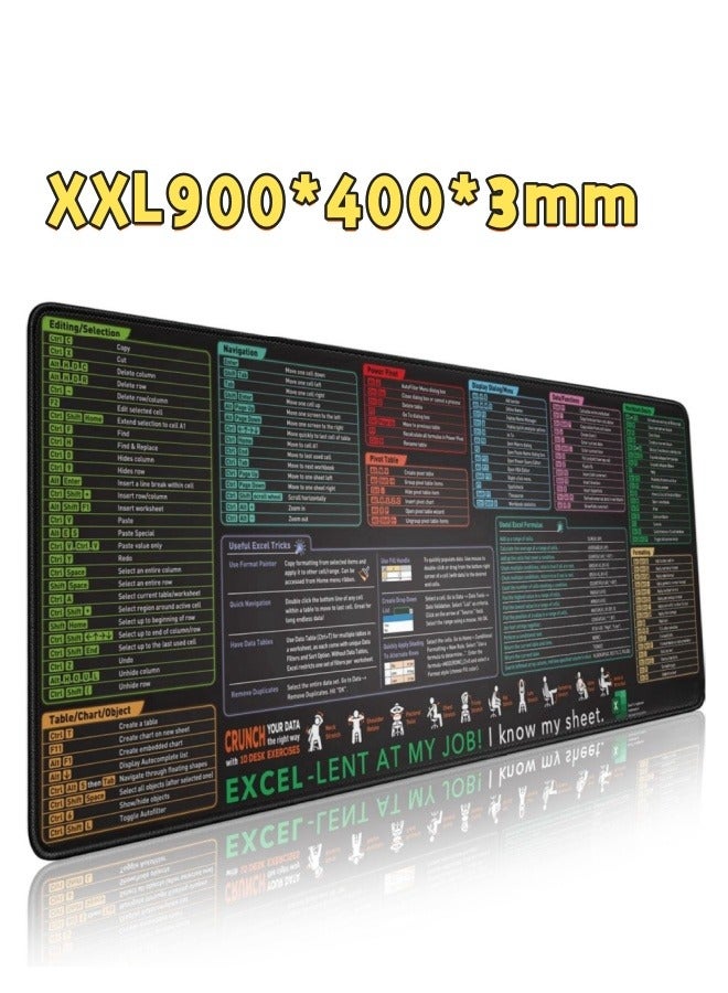 Large Excel shortcut key XXL mouse pad 900*400*3mm laptop game pad desk pad - Image 1