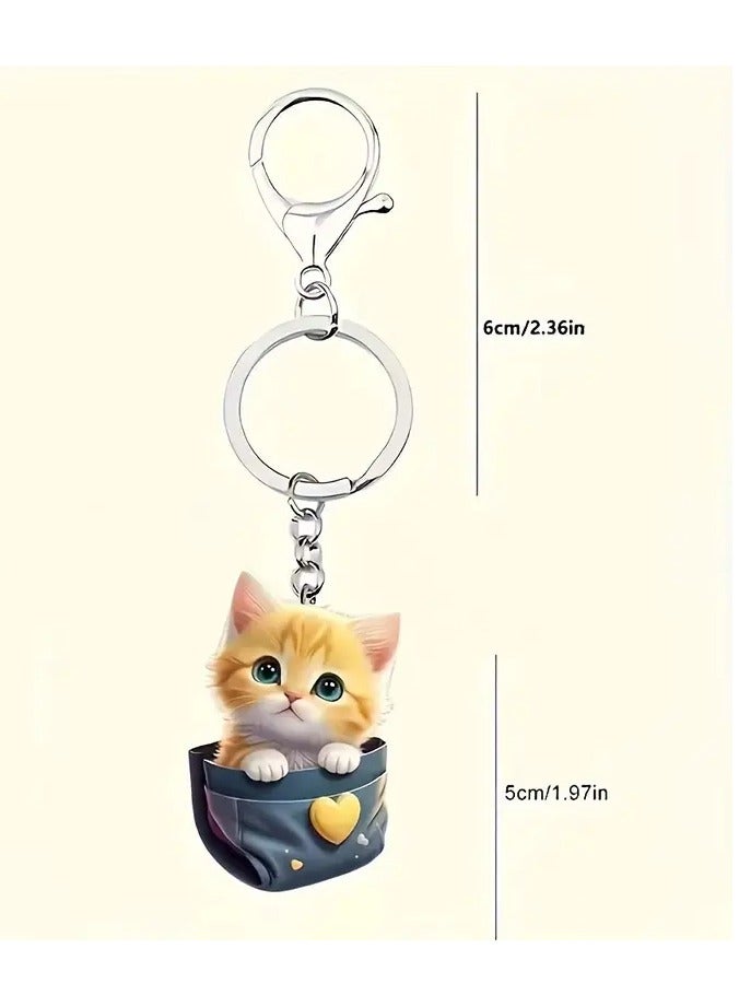 Goolsky Adorable Pocket Cat Keychain - Flat Cartoon Animal Charm for Backpacks & Car Decor, Perfect Gift Idea, Animal Theme - Image 1