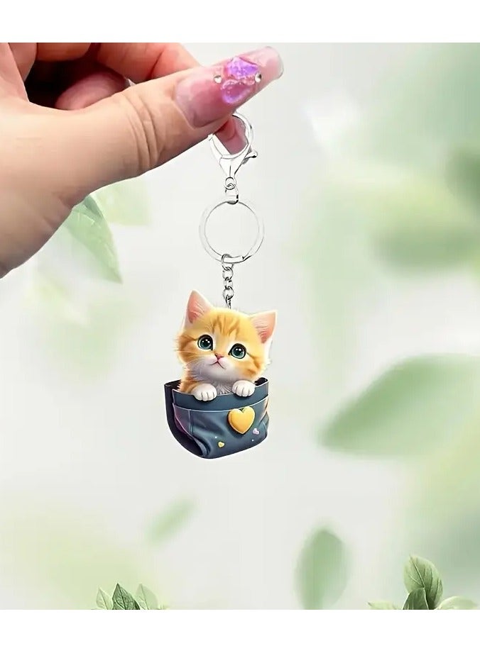 Goolsky Adorable Pocket Cat Keychain - Flat Cartoon Animal Charm for Backpacks & Car Decor, Perfect Gift Idea, Animal Theme - Image 3