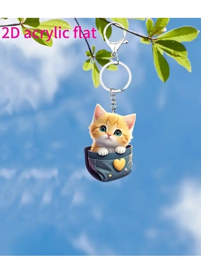 Goolsky Adorable Pocket Cat Keychain - Flat Cartoon Animal Charm for Backpacks & Car Decor, Perfect Gift Idea, Animal Theme - Image 4