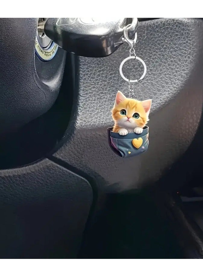 Goolsky Adorable Pocket Cat Keychain - Flat Cartoon Animal Charm for Backpacks & Car Decor, Perfect Gift Idea, Animal Theme - Image 5
