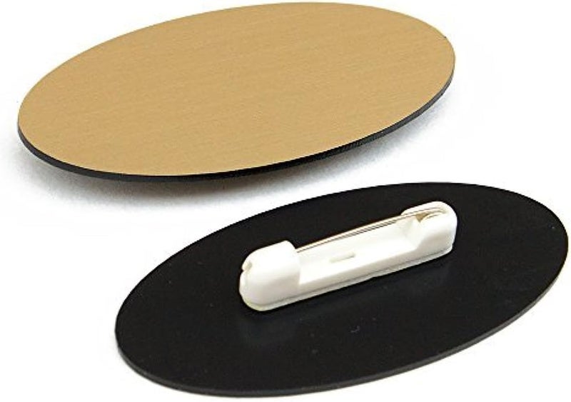 بطاقات اسم بيضاوية فارغة مع دبوس - 10 عبوة (ذهبي مصقول)