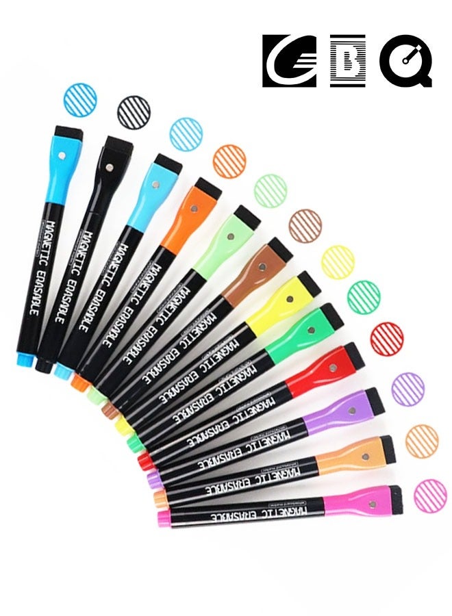 GBQ 12PCS Dry Erase Marker, Erasable Whiteboard Marker, Dry Erase Marker with Eraser Cap, With Magnetic Dry Erase Marker, For Kids Office School Supplies Multicolor  - Image 1