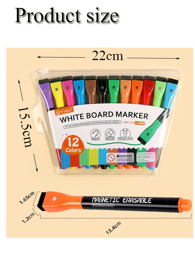 GBQ 12PCS Dry Erase Marker, Erasable Whiteboard Marker, Dry Erase Marker with Eraser Cap, With Magnetic Dry Erase Marker, For Kids Office School Supplies Multicolor  - Image 2