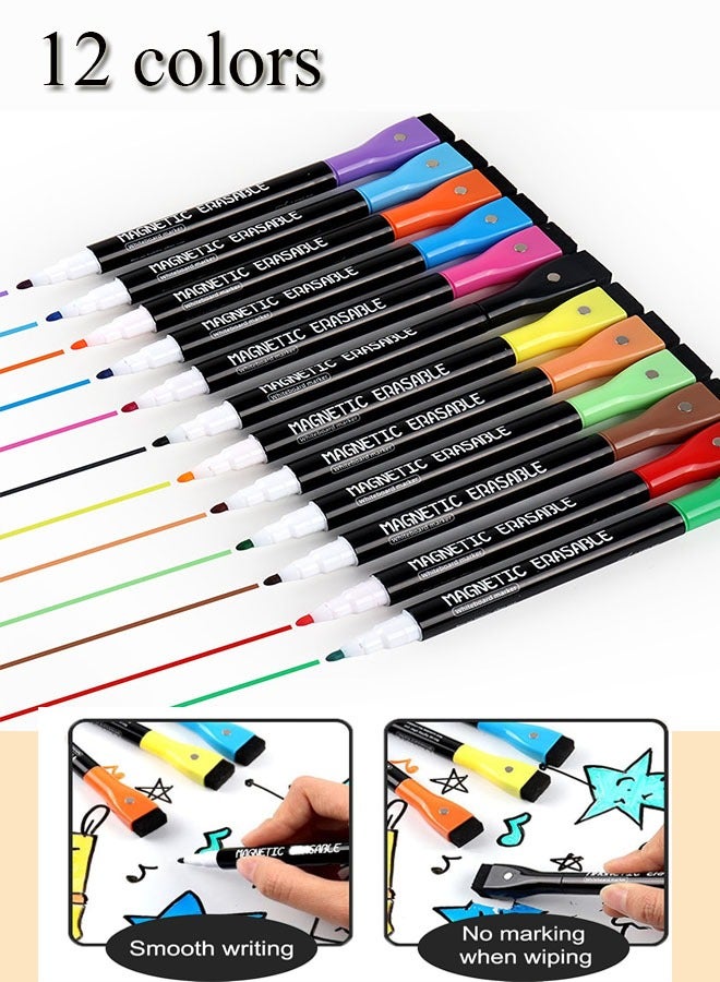 GBQ 12PCS Dry Erase Marker, Erasable Whiteboard Marker, Dry Erase Marker with Eraser Cap, With Magnetic Dry Erase Marker, For Kids Office School Supplies Multicolor  - Image 4