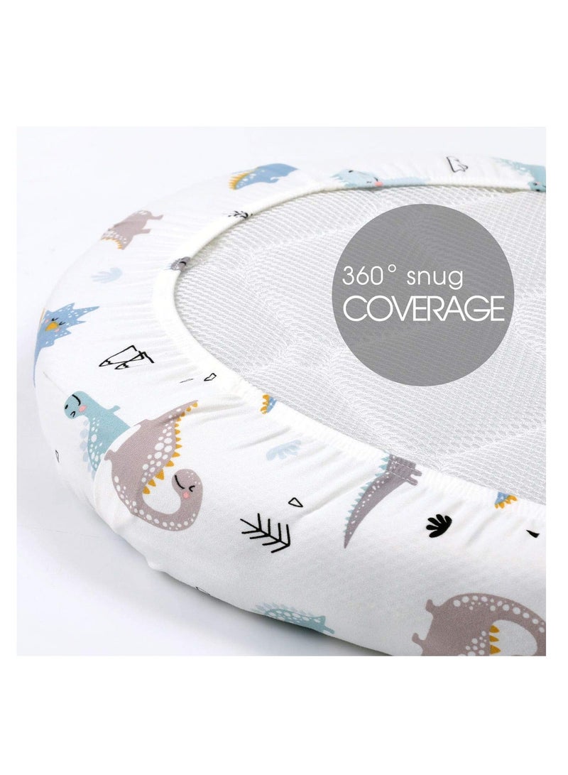 الأزرق جي دبليو Stretchy Ultra Soft Fitted Bassinet Sheet Set 2 Pack, Universal Fit for Baby Cradle Basket Oval Rectangle Pad Mattress Girls and Boys - Image 5