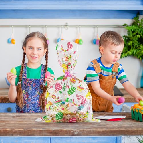 STEFORD 10 PCS Easter Cellophane Basket Bags, 24 x 35 Inch Large Clear Cellophane Wraps Plastic Treat Cello Bags with 10 Colors Pull Bows for contents Baskets Easter Party Favor Supplies - Image 5