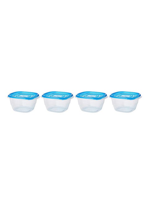 Takealongs 1.2L Deep Square 4 Pack Food Storage Containers 1.2 Litre Clear With Blue Lid