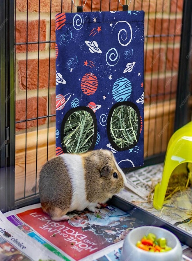 JarThenaAMCS 2 Pcs Rabbit Hay Feeder Bag with 2 Holes Guinea Pig Hanging Hay Feeding Bag Blue Galaxy Storage Dispenser for Chinchilla Hamster Bunny Small Animal Pet, 11.5 x 9 Inch - Image 5