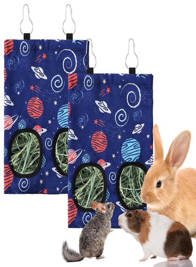 JarThenaAMCS 2 Pcs Rabbit Hay Feeder Bag with 2 Holes Guinea Pig Hanging Hay Feeding Bag Blue Galaxy Storage Dispenser for Chinchilla Hamster Bunny Small Animal Pet, 11.5 x 9 Inch - Image 1