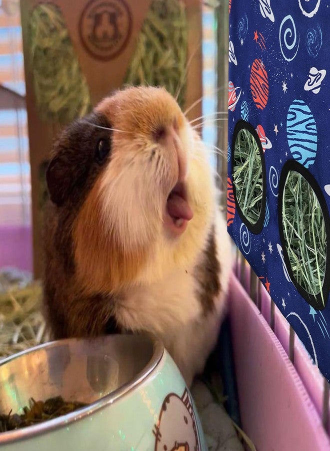 JarThenaAMCS 2 Pcs Rabbit Hay Feeder Bag with 2 Holes Guinea Pig Hanging Hay Feeding Bag Blue Galaxy Storage Dispenser for Chinchilla Hamster Bunny Small Animal Pet, 11.5 x 9 Inch - Image 3