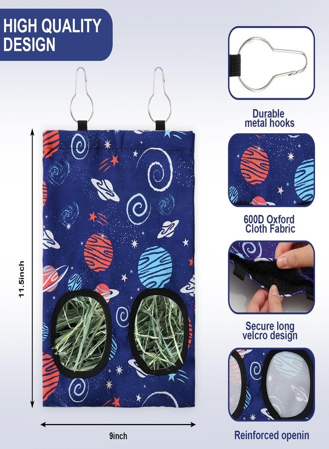 JarThenaAMCS 2 Pcs Rabbit Hay Feeder Bag with 2 Holes Guinea Pig Hanging Hay Feeding Bag Blue Galaxy Storage Dispenser for Chinchilla Hamster Bunny Small Animal Pet, 11.5 x 9 Inch - Image 2