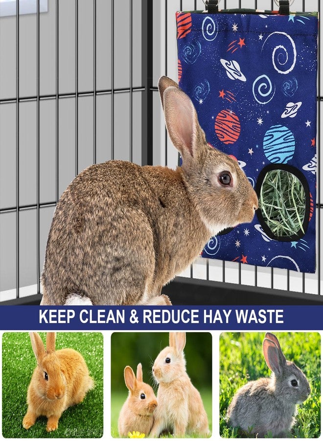JarThenaAMCS 2 Pcs Rabbit Hay Feeder Bag with 2 Holes Guinea Pig Hanging Hay Feeding Bag Blue Galaxy Storage Dispenser for Chinchilla Hamster Bunny Small Animal Pet, 11.5 x 9 Inch - Image 4