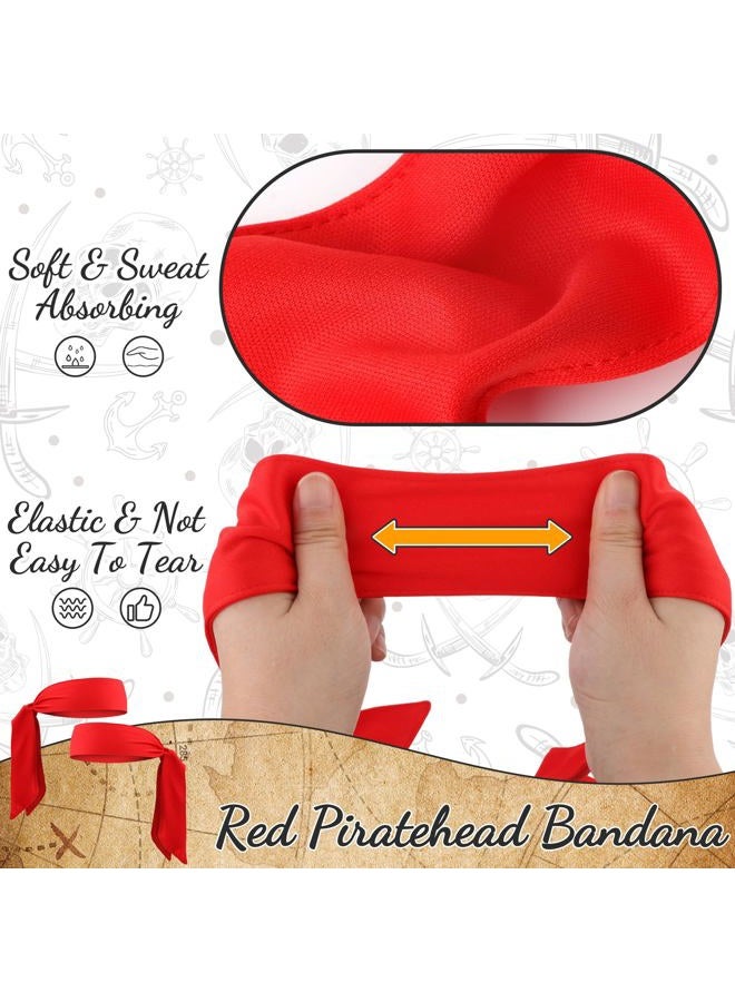 Scotamalone Halloween Pirate-Accessories Pirate-Party Favors Supplies for Men Women Includes Two Red Piratehead Bandana And Two Black Pirate-Eye Patches - Image 2