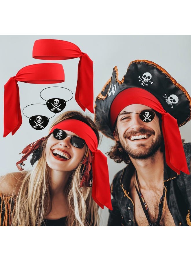 Scotamalone Halloween Pirate-Accessories Pirate-Party Favors Supplies for Men Women Includes Two Red Piratehead Bandana And Two Black Pirate-Eye Patches - Image 5
