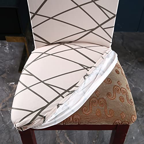 House of Quirk Elastic Chair Cover Stretch Removable Washable Short Dining Chair Cover Protector Seat Slipcover (Pack of 6, Beige Linen) - Image 4