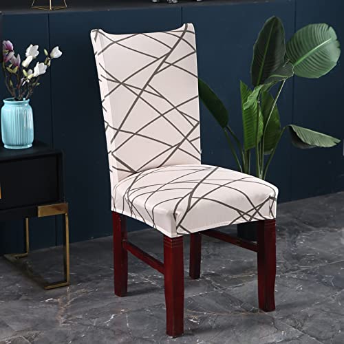 House of Quirk Elastic Chair Cover Stretch Removable Washable Short Dining Chair Cover Protector Seat Slipcover (Pack of 6, Beige Linen) - Image 2