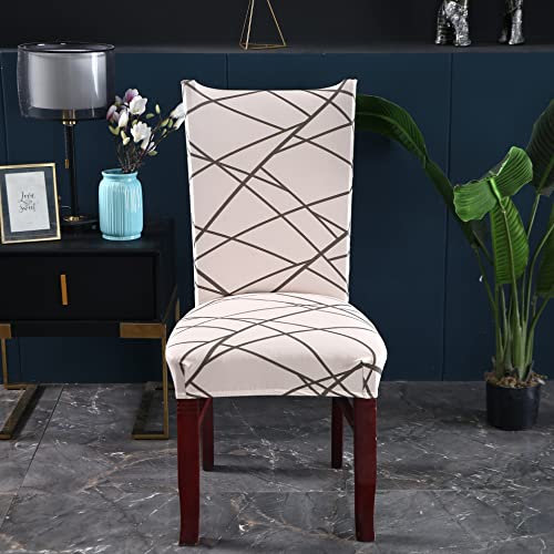 House of Quirk Elastic Chair Cover Stretch Removable Washable Short Dining Chair Cover Protector Seat Slipcover (Pack of 6, Beige Linen) - Image 3