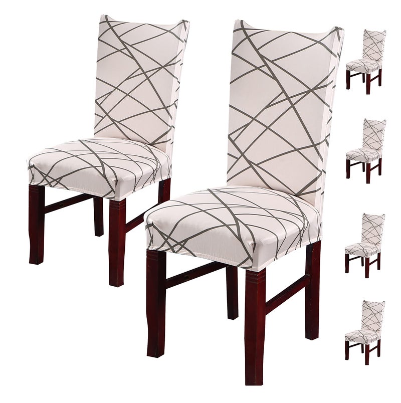House of Quirk Elastic Chair Cover Stretch Removable Washable Short Dining Chair Cover Protector Seat Slipcover (Pack of 6, Beige Linen) - Image 1