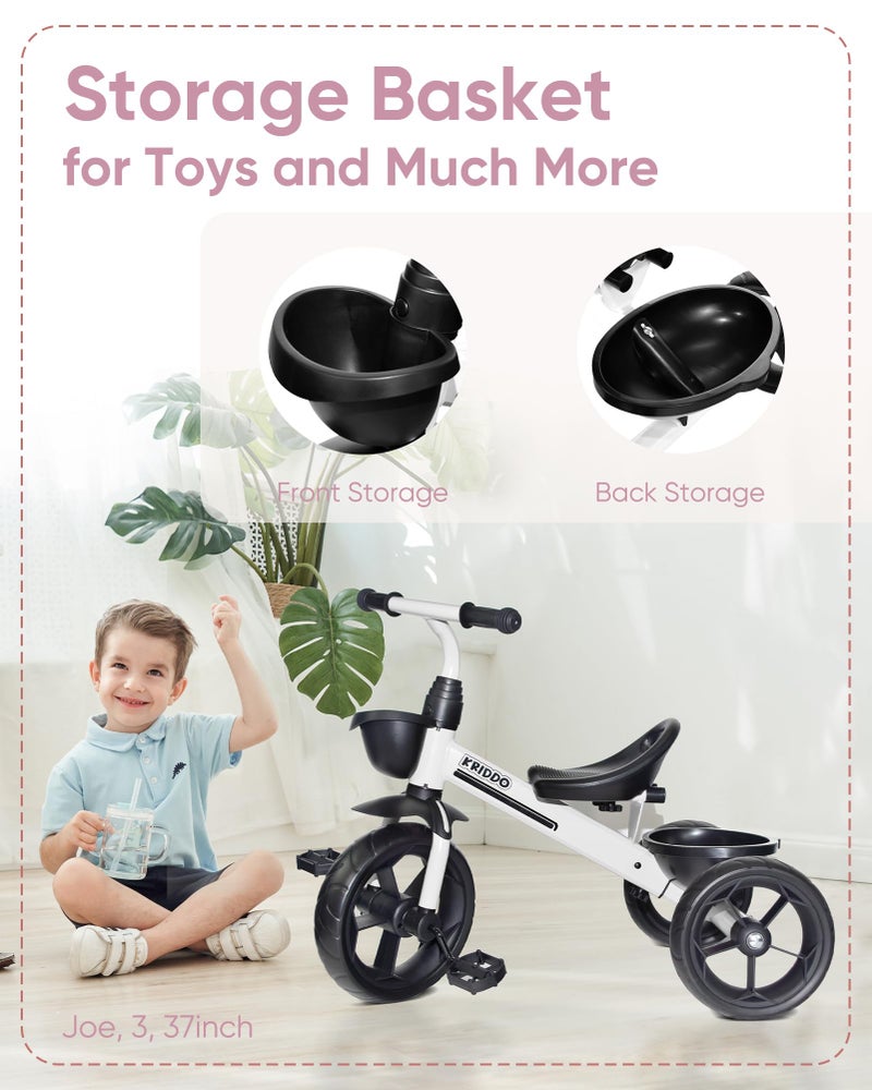 KRIDDO Kids Tricycles Age 24 Month to 4 Years, Toddler Kids Trike for 2.5 to 5 Year Old, Gift Toddler Tricycles for 2-4 Year Olds, Trikes for Toddlers, Sporty Styling, White - Image 4