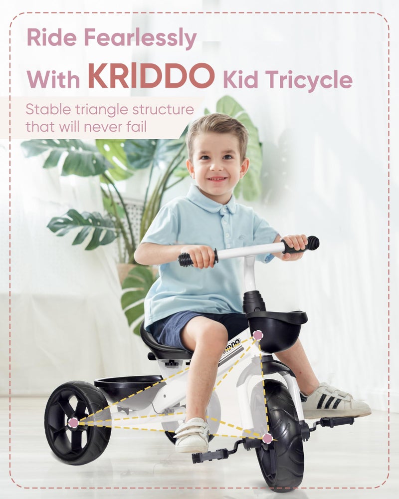 KRIDDO Kids Tricycles Age 24 Month to 4 Years, Toddler Kids Trike for 2.5 to 5 Year Old, Gift Toddler Tricycles for 2-4 Year Olds, Trikes for Toddlers, Sporty Styling, White - Image 3
