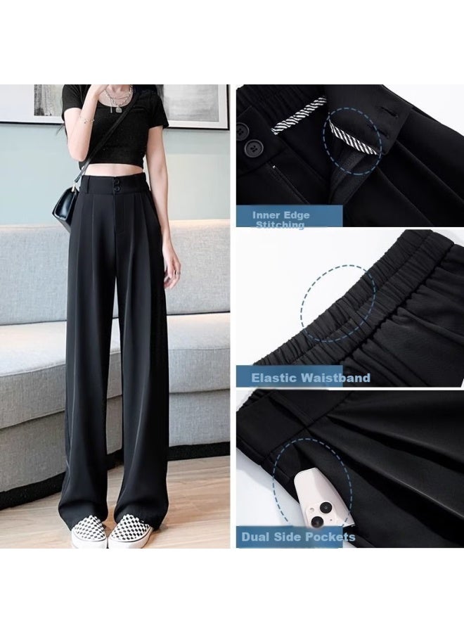 LANG SHA Langsha Black Women's Suit Pants, New Style, Office Commute High-end Feel, Straight-leg Slimming Thin High-waist Wide-leg Trousers - Image 4