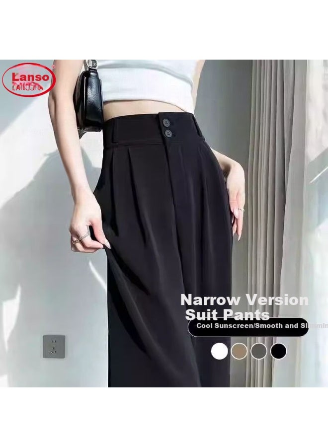 LANG SHA Langsha Black Women's Suit Pants, New Style, Office Commute High-end Feel, Straight-leg Slimming Thin High-waist Wide-leg Trousers - Image 2