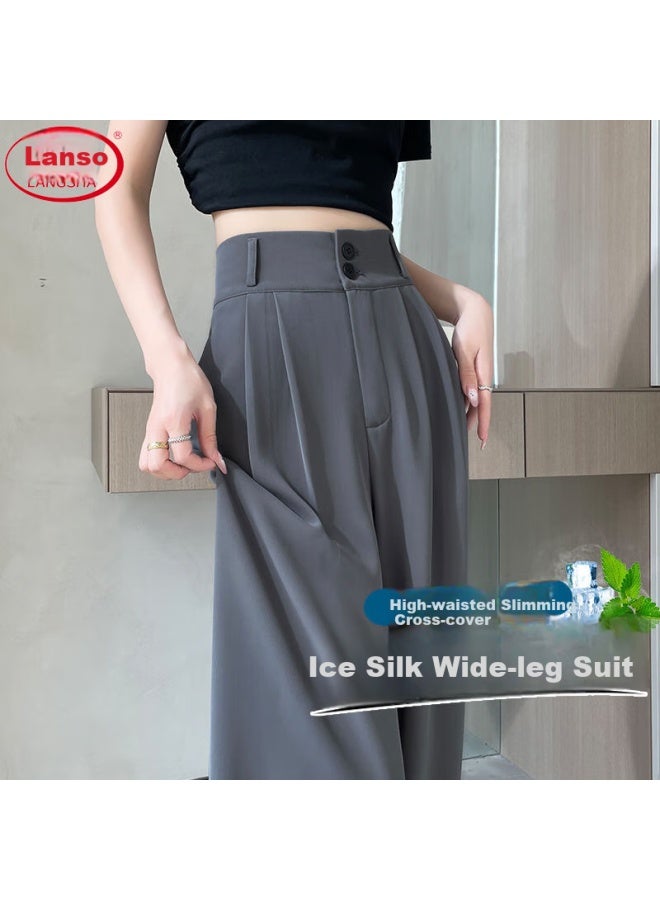 LANG SHA Langsha Black Women's Suit Pants, New Style, Office Commute High-end Feel, Straight-leg Slimming Thin High-waist Wide-leg Trousers - Image 1