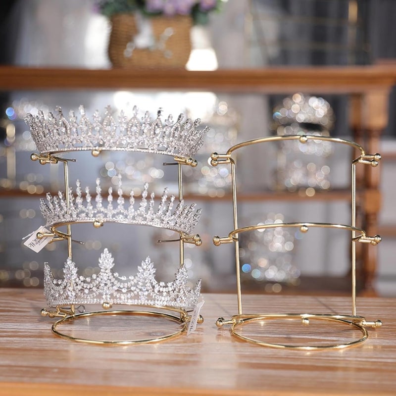 minkissy Crown Display Stand Metal Brackets Hair Accessories Organizer Box Girls Crown Hair Tie Organizer Threetiers Crowns Headband Jewelry Holder Hair Ring Holder Headwear Organizer - Image 1