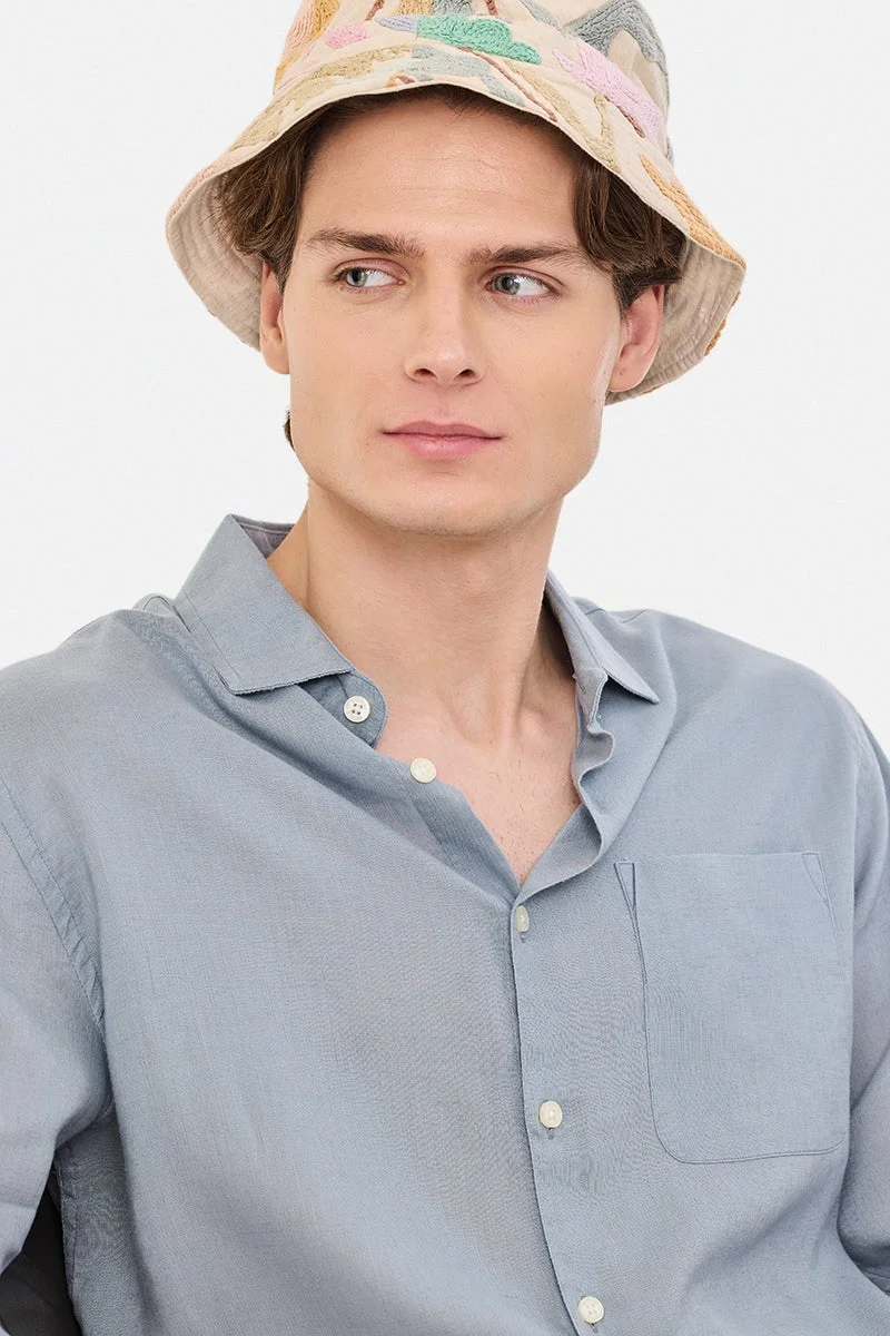 سنيتش قميص بقصة عادية من مزيج الكتان