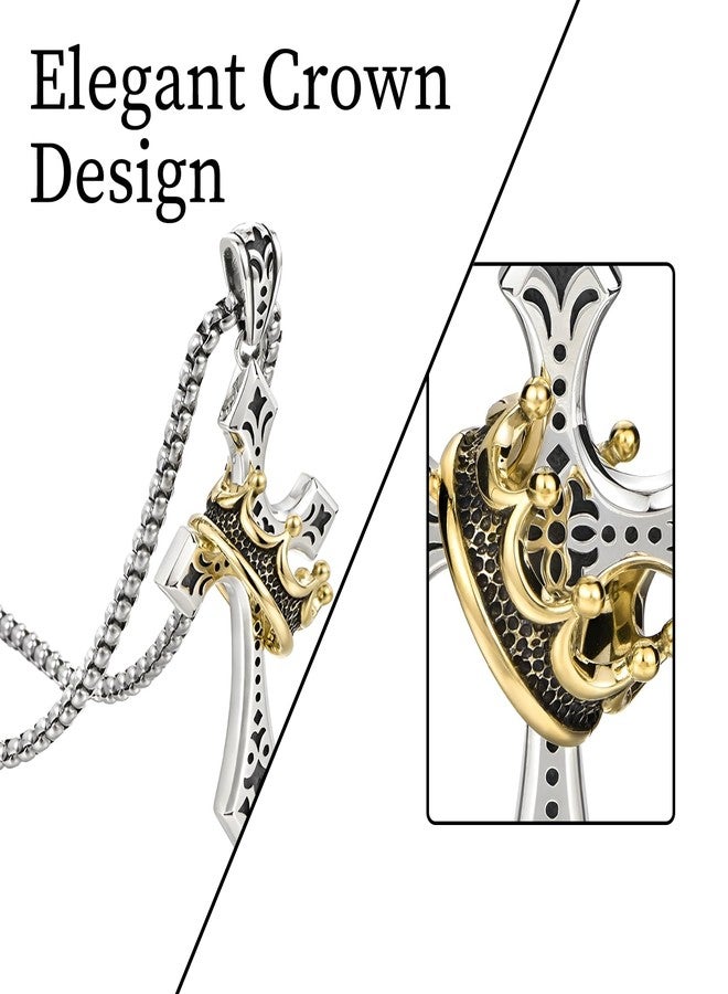 SAMIQU Elegant Cross Necklace for Men， Cross Pendant Necklace– Stainless Steel Chain with Detachable Crown Pendant - Image 5