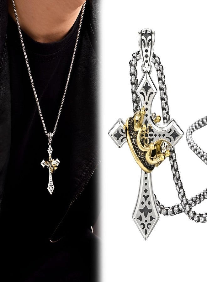 SAMIQU Elegant Cross Necklace for Men， Cross Pendant Necklace– Stainless Steel Chain with Detachable Crown Pendant - Image 3