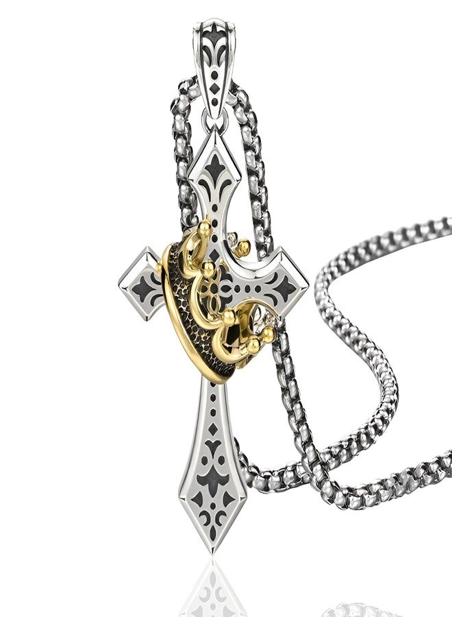 SAMIQU Elegant Cross Necklace for Men， Cross Pendant Necklace– Stainless Steel Chain with Detachable Crown Pendant - Image 1