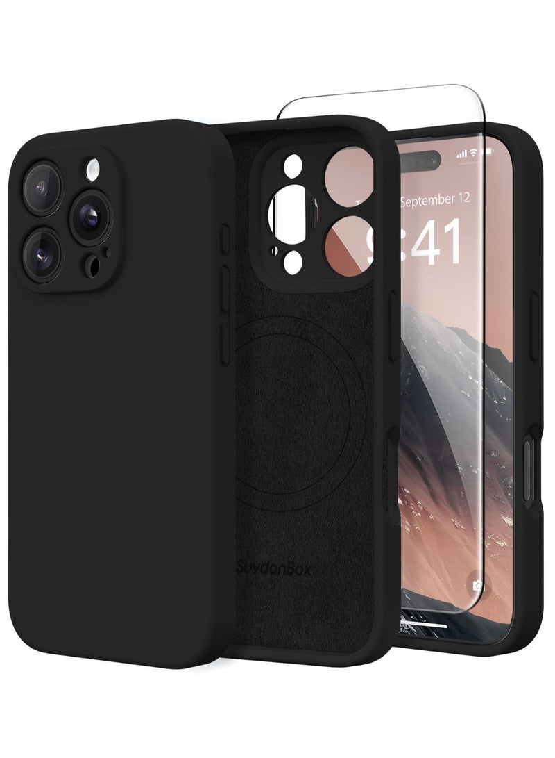 SUYDANBOX Magnetic for iPhone 16 Pro Case, Compatible with MagSafe, [Full Camera Protection][Screen Protector] Silicone Shockproof Protective Phone Case for iPhone 16 Pro 6.3", Black - Image 1