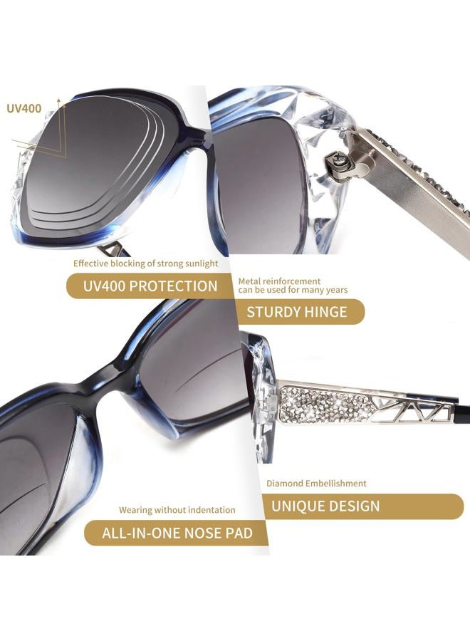 JM 2 Pack Bifocal Reading Sunglasses, Oversized Sun Reader Glasses for Women UV Protection Outdoor, Black & Clear Blue +1.5 - Image 5