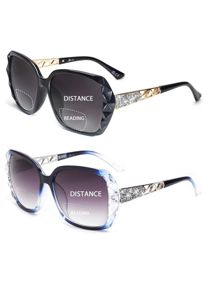 JM 2 Pack Bifocal Reading Sunglasses, Oversized Sun Reader Glasses for Women UV Protection Outdoor, Black & Clear Blue +1.5 - Image 1