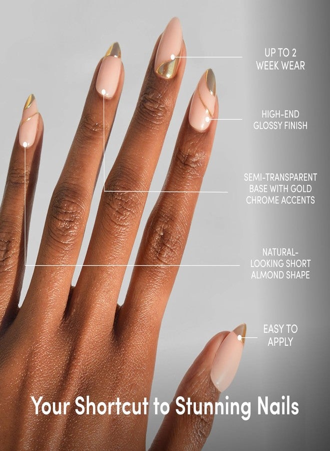 Glamnetic Glamzilla False Nails - Am I Rich | Short Nude Almond False Nails with Gold Foil, Professional Quality | 15 Sizes - Kit of 30 Nails with Glue - Image 3