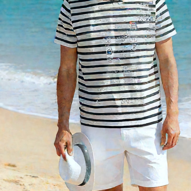 Men's Casual Striped Pocket Short Sleeve T-Shirt Quick Dry Breathable Outdoor Sports Top - Image 2