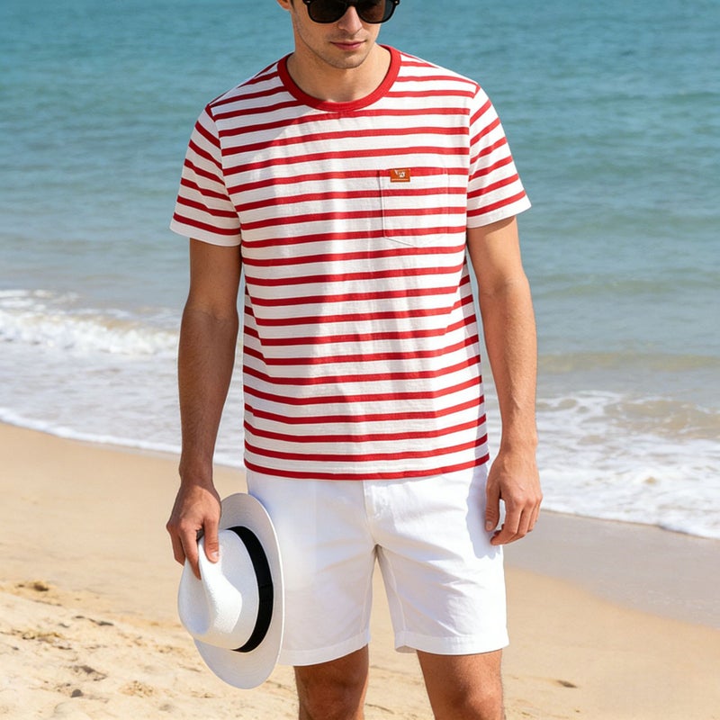 Men's Casual Striped Pocket Short Sleeve T-Shirt Quick Dry Breathable Outdoor Sports Top - Image 3