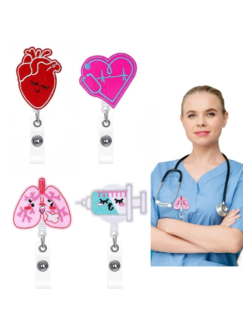 Generic 4 Pcs Nurse Badge Reels Felt Retractable Badge Reels Themed Badge Holders Gift for School Nurses Students ID Badges Name Cards Lanyards Holidays(Lovely Style)  - Image 1