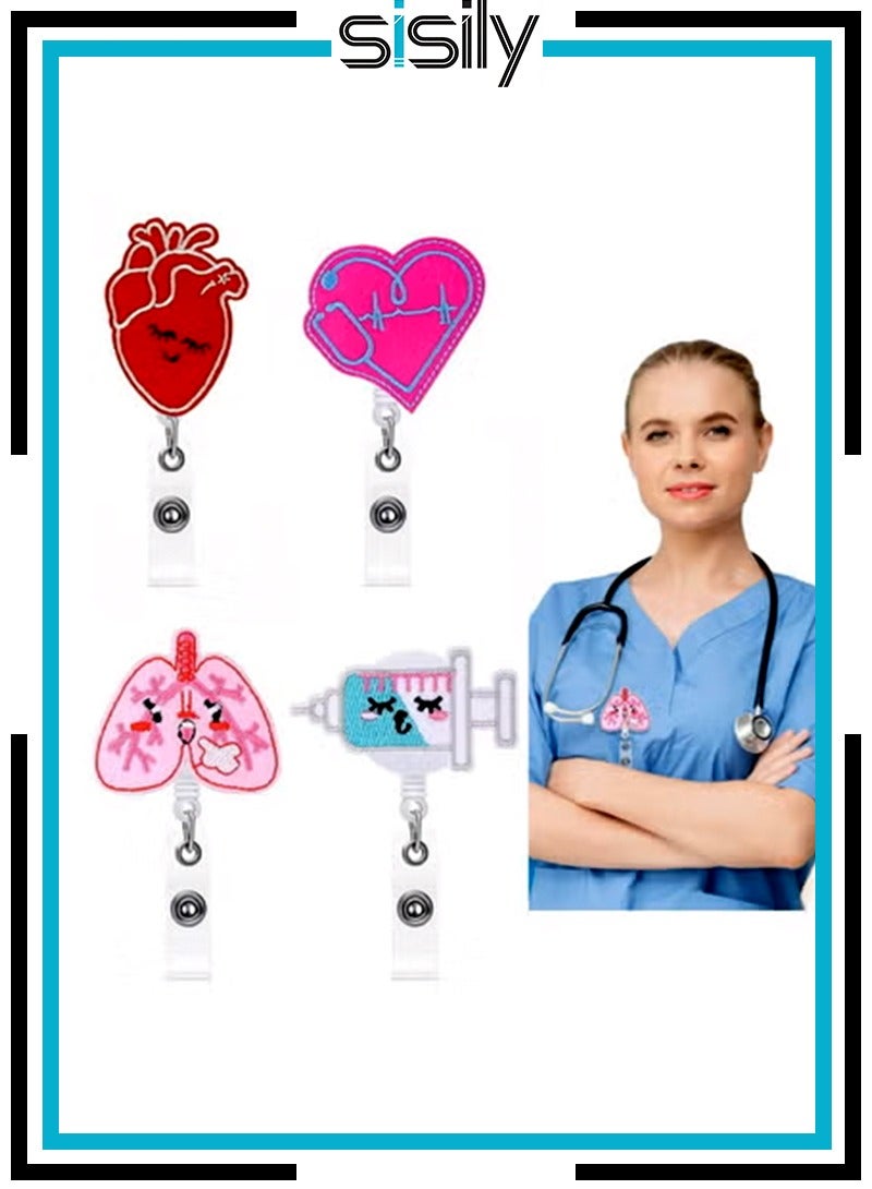 Sisily 4 Pcs Nurse Badge Reels Felt Retractable Badge Reels Themed Badge Holders Gift for School Nurses Students ID Badges Name Cards Lanyards Holidays(Lovely Style) - Image 1