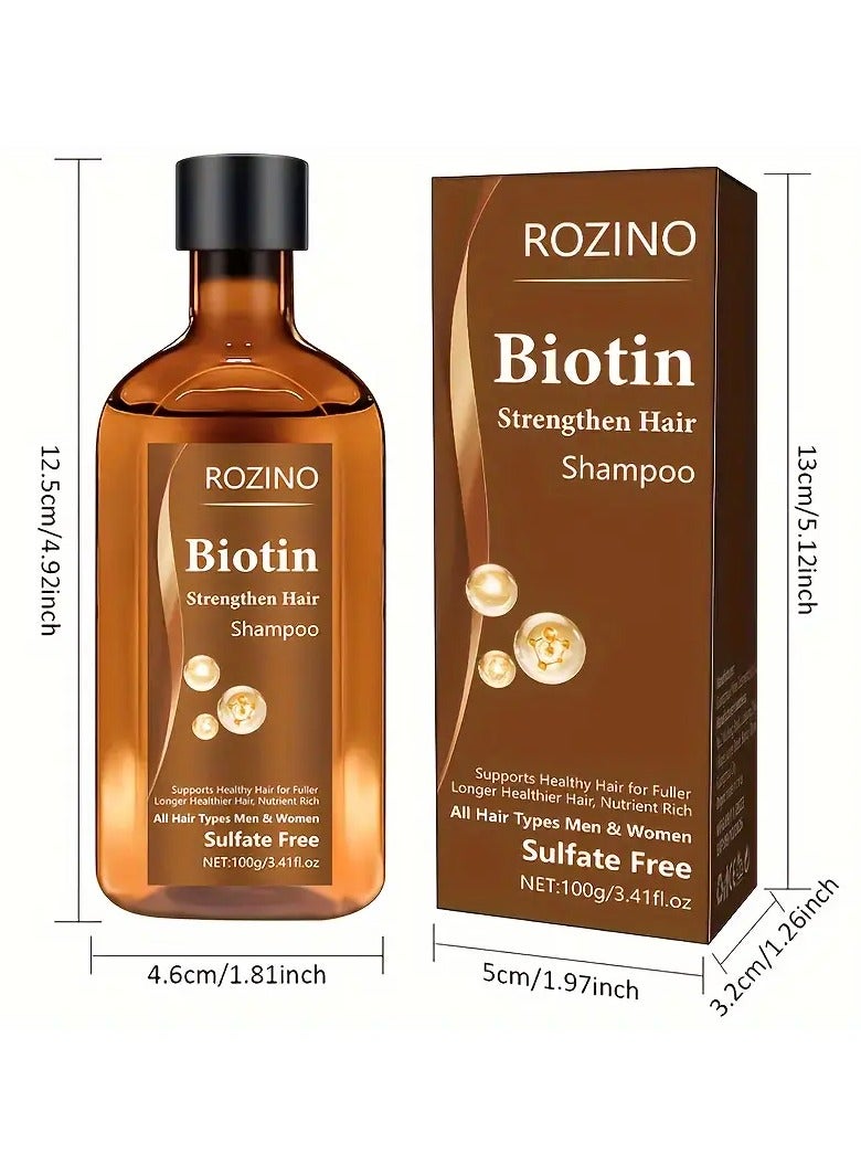 ROZINO Biotin Strengthening Hair Shampoo, 100g - Foam is Dense, Deep Cleansing & Nutritious Care for All Hair Types,, Plant-Based Formula with Coconut Oil & Squalane, Smooths & Thickens Hair - Image 2