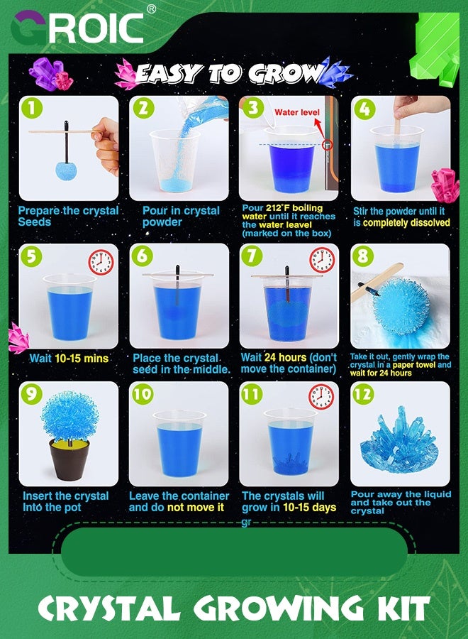 GROIC Crystal Growing Set, 2 Crystals with Display Stand,Science Experiment Gifts for Kids,Easy DIY Science Kit & STEM Toys for Kids, Educational Gift for Kids - Image 3