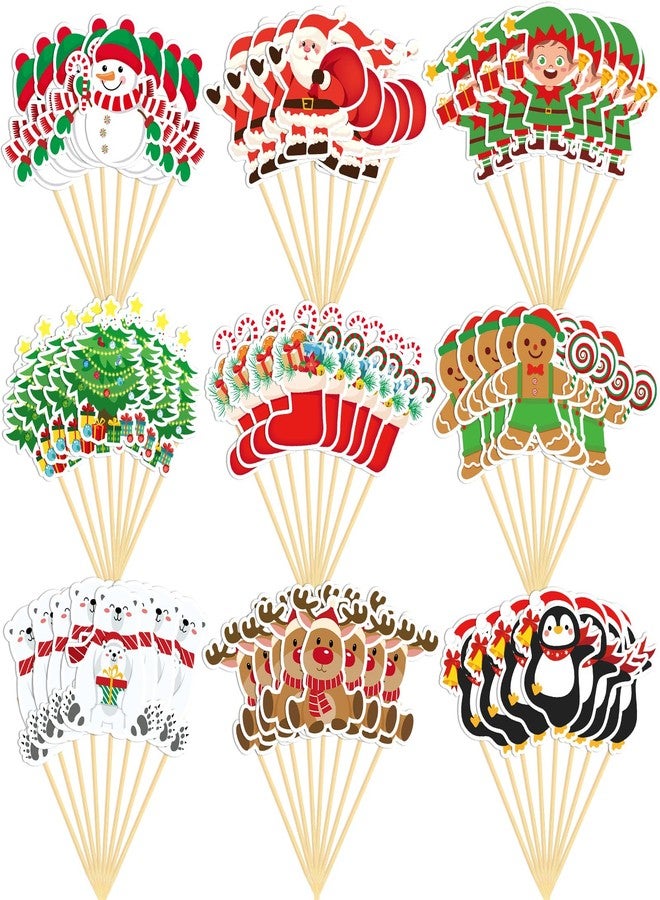 SANNIX 72Pcs Christmas Cupcake Toppers - Picks Toothpicks Xmas Tree Santa Snowman Gingerbread Man Cake Toppers for Christmas Party Cake Decorations (9 Designs) - Image 1