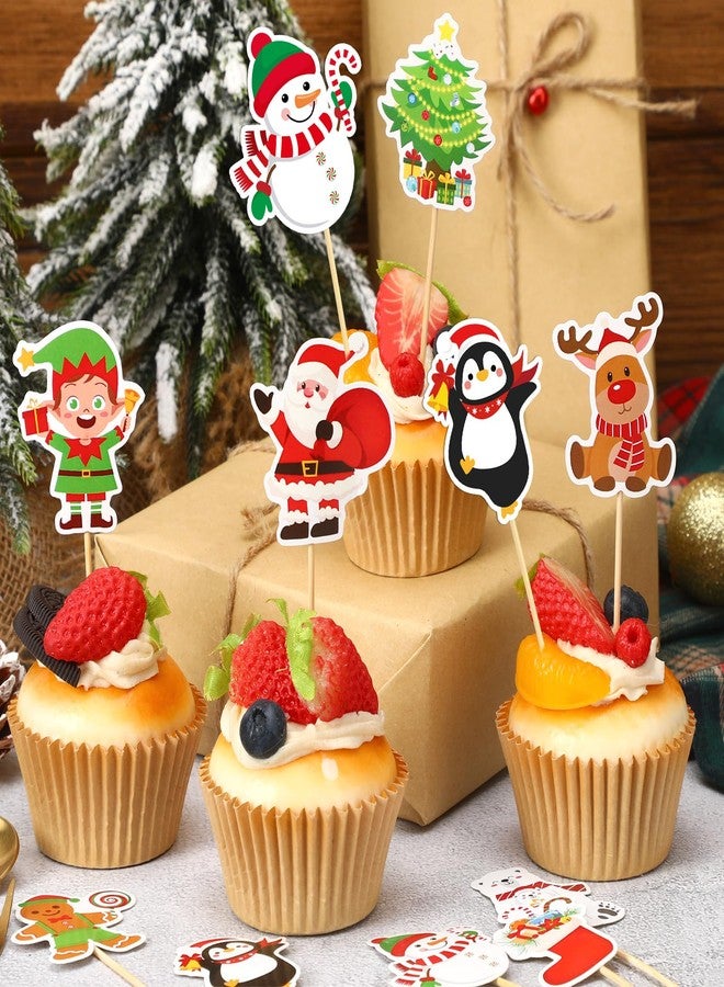 SANNIX 72Pcs Christmas Cupcake Toppers - Picks Toothpicks Xmas Tree Santa Snowman Gingerbread Man Cake Toppers for Christmas Party Cake Decorations (9 Designs) - Image 2
