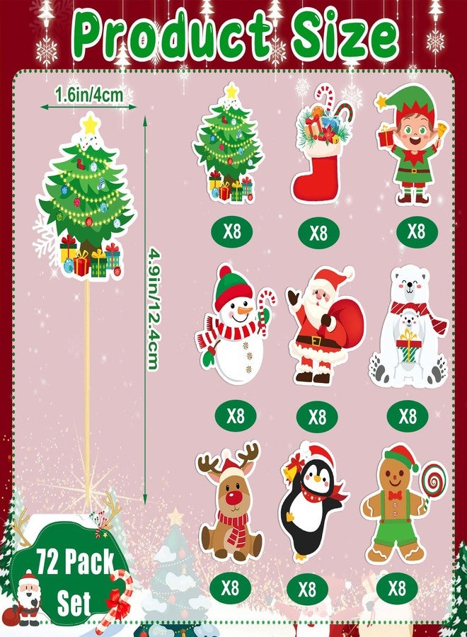 SANNIX 72Pcs Christmas Cupcake Toppers - Picks Toothpicks Xmas Tree Santa Snowman Gingerbread Man Cake Toppers for Christmas Party Cake Decorations (9 Designs) - Image 4