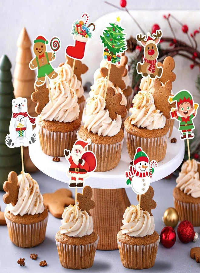 SANNIX 72Pcs Christmas Cupcake Toppers - Picks Toothpicks Xmas Tree Santa Snowman Gingerbread Man Cake Toppers for Christmas Party Cake Decorations (9 Designs) - Image 3