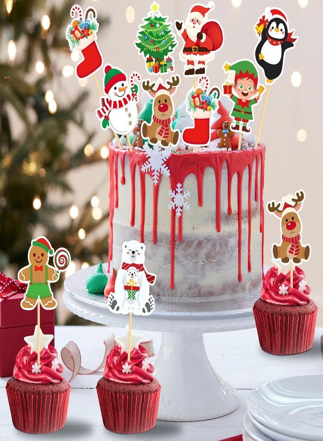 SANNIX 72Pcs Christmas Cupcake Toppers - Picks Toothpicks Xmas Tree Santa Snowman Gingerbread Man Cake Toppers for Christmas Party Cake Decorations (9 Designs) - Image 5