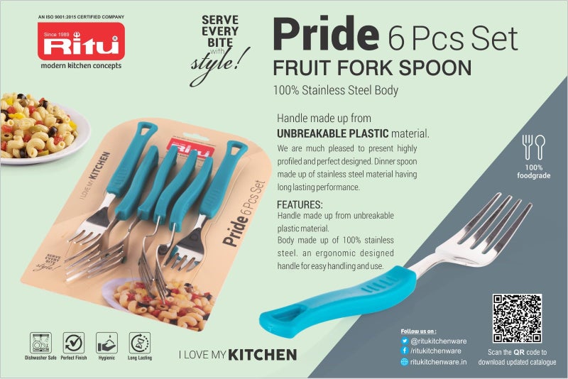 RITU Pride Fruit Fork Spoon Set 6 Pcs Stainless Steel Mini Forks and Spoons Reusable Cutlery Compact Durable for Fruits Snacks Desserts Lunchbox Daily Use Office Parties Home Gift Kitchen Tableware - Image 3